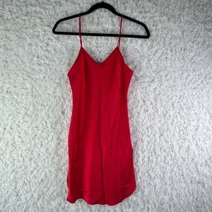 Lasoie Red 100% Silk Slip Mini Dress Spaghetti Straps Size Small 10 inch slit